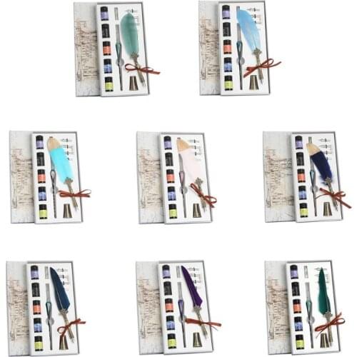 1 Set Vintage Calligraphy Feather Dip Pen Fountain Writing Ink Nib Stationery
