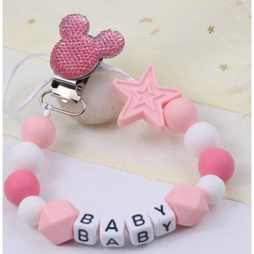 Personalise Name Baby Pacifier Clips Mouse Dummy Clip Silicone Baby Pacifier Holder Chain Newborn Baby Gift
