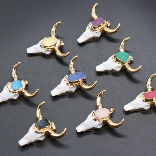 Ox head pendant Crystal bud and bone material for Jewelry Making DIY Necklace Bracelets Eight colors 46x46mm