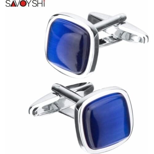 SAVOYSHI Luxury Blue Opal Stone Cufflinks for Mens women Shirt Accessories High Quality Square Cuffling Custom Jewelry Gift