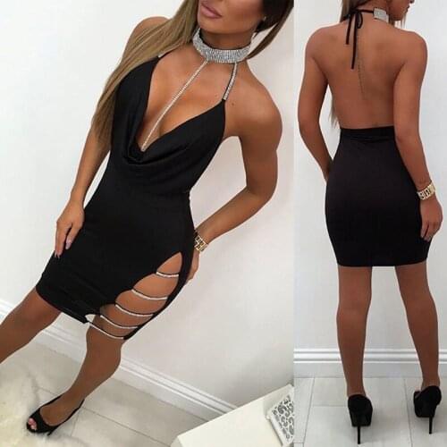 Sexy Women Dress Fashion Ladies Party Dress Clubwear Slim Sheath Bodycon Split Bandage Hater Dress Deep Low-Cut Vestido