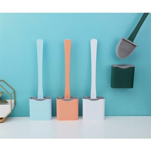 Silicone Toilet Brush With Holder Set Flat Head Soft Bristles Cleaning Brush For Toiler Wc Bathroom Accessories Dropshipping