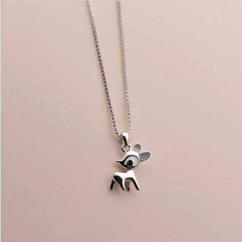 Cute Deer Pendant Necklace For Women Jewelry Vintage Lady Box Chain Necklace Silver 925 Girls Accessories Princess Christmas Hot