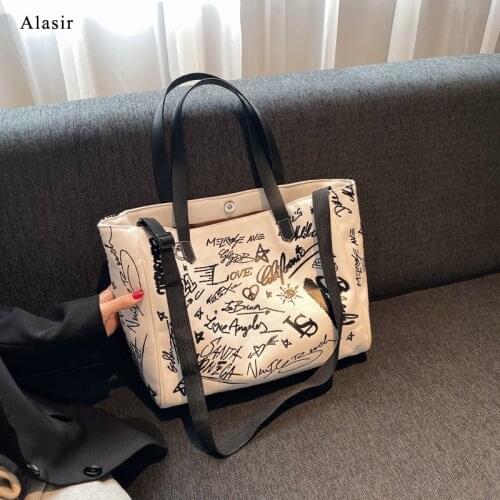 Alasir Bag 2020 New Large Capacity Canvas Bag Cute Letter Handbag College Students Cartoon Women Shoulder Bag Casual Tote Bags