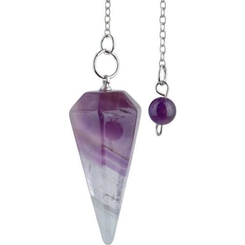 SUNYIK Crystal Gem Stone Hexagonal Pointed Dowsing Healing Reiki Chakra Pendant Pendulum Chain For Women