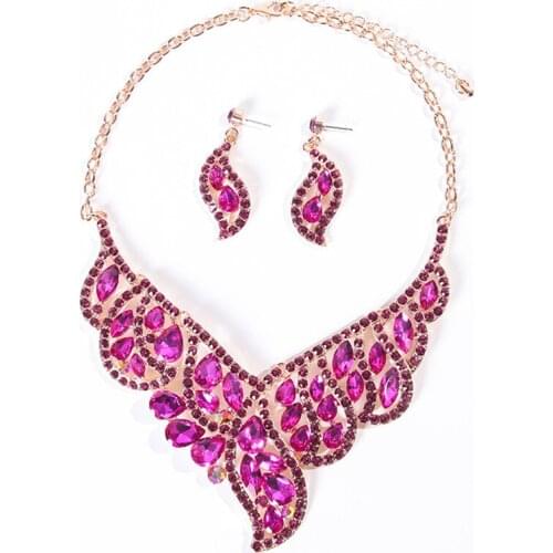 Dubai Wedding Bridal Jewelry Sets Rhinestone Crystal Statement Bridal Necklace Earrings Sets For Women Gift African Jewelry Set
