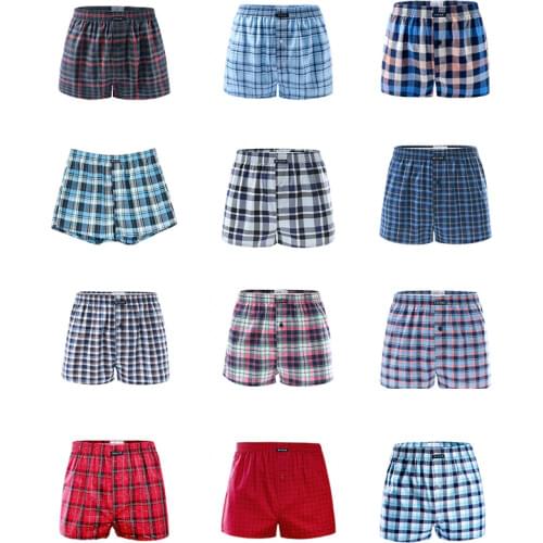 12pcs Classic Plaid Mens Boxers Cotton Underwear Trunks Woven Homme Arrow Panties Boxer Elastic Waistband Shorts Loose men