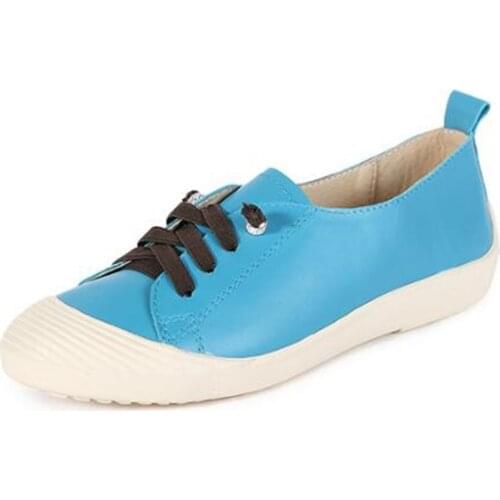 Women Shoes Handmade Loafers Women Flats Genuine Leather Shoes Flat Women Lace Up Round Toe soft Retro drive Casual women shoes