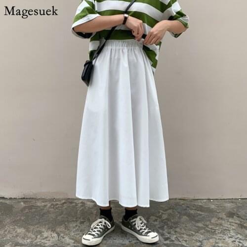 Spring Casual Solid Womens Skirt Harajuku Loose White Long Skirt Women 2021 A-line Plus Size High Waist Skirt Female Falda13228