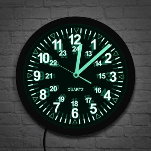 Military Pattern Vintage Multi Colors Wall Light 24 Hours Display Zulu Time Illuminated Wall Clock Army Navy Marine Timing Gift