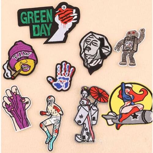 Green Day Woman On Missle Palm Sculpture Iron On Embroidered Clothes Patches For Clothing Stickers Garment Wholesale