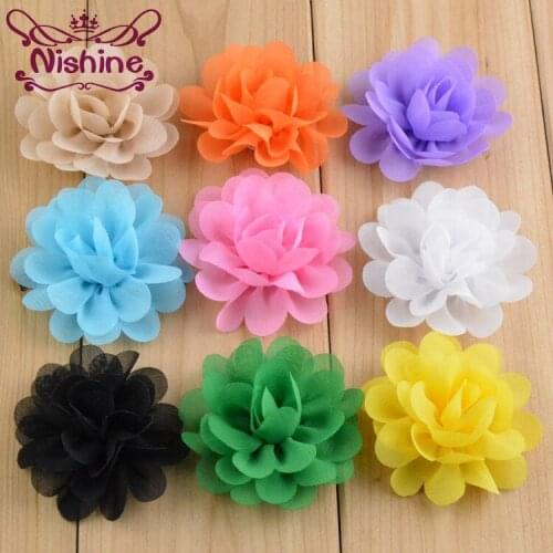 Nishine 20pcs/lot 20 Color 2'' Mini Chiffon Blossom Fabric Flowers For Girls Hair Clips Hair Accessories DIY Crafting Supplies