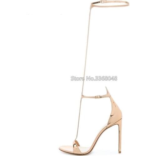 2019 Fashion Summer Hollow Out Buckle Strap Gold Sandals Open Toe Thin High Heels Cool Pumps T-strap Woman Party Dress Shoes