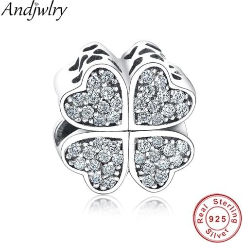 Fit Original Pandora Charms Bracelet Sterling 925 Silver Beads Four Leaf Clover Heart Charms Women DIY Jewelry Making Berloque