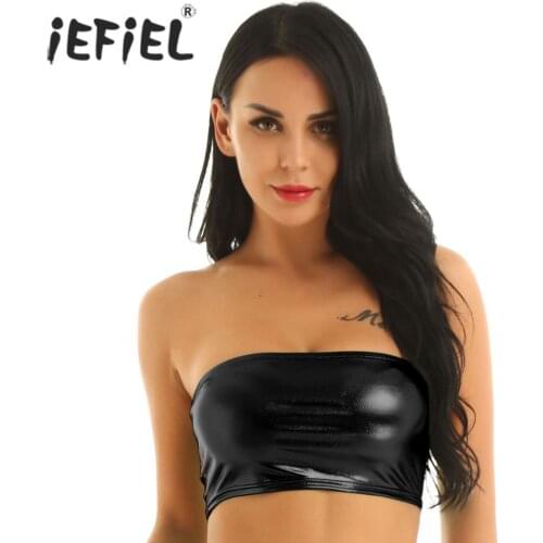 Womens Femmale Bandeau Night Clubwear Tube Top Parties costumes Shiny Strapless Tube Top No-Padded Wrapped Chest Bra Crop Top