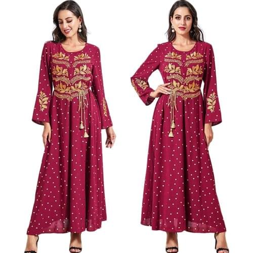 Embroidery Vintage Long Dress Abayas Women Long Sleeve Fall Casual Vinatge Muslim Arab Islamic Robe Gown Ramadan Jilbab Turkish