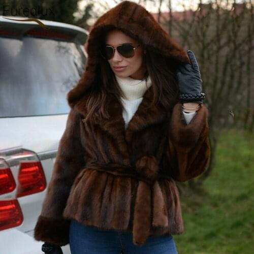 FUREALUX Real Mink Fur Coat Winter Women High Quality Whole Skin Intact Fur Noble Temperament Warm Vintage Female Clothes
