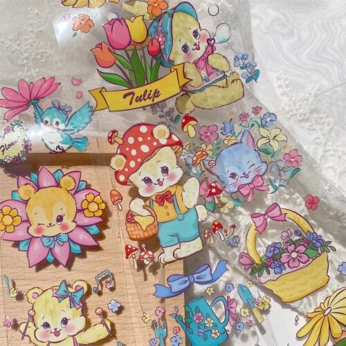 1Pc Cute Retro Showa Style Bear Rabbit Washi Tapes PET Stickers,Techo tape,DIY craft masking tape,Scrapbook Diary gift