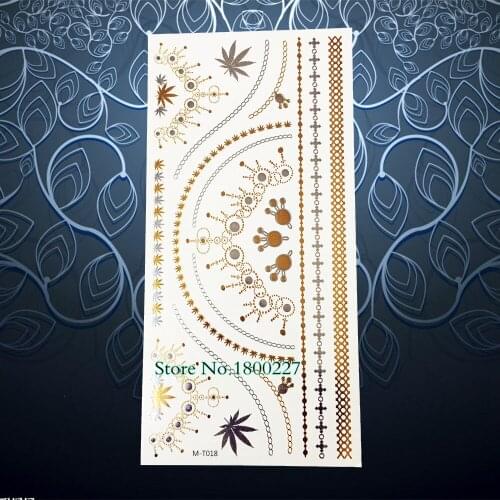 1PC Dazzling Pendant Nacklace Tattoo Women Jewelry Design Golden Chain Tattoo Choker PMT18 Waterproof Maple Leaf Tattoo Stickers