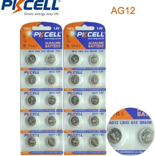 20pcs/lot PKCELL LR43 Button Cell Coin Battery Alkaline AG12 V12GA SR43W SG12 260 1.5V Button Coin Cell