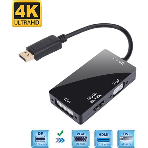 DisplayPort 1.2 to HDMI-compatible 4K DVI VGA 3 in 1 Cable Adapter Converter For HDTV Monitor Projector For Gaming via HD