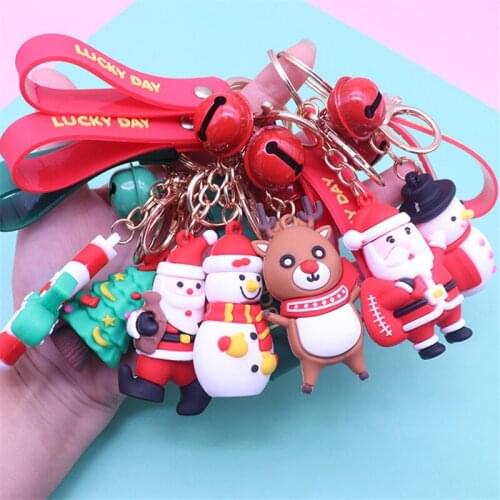 3D PVC Doll Cartoon Santa Snowman Bell Elk Christmas Keychain Children Gifts Pendant Christmas Decoration for Home New Year 2022
