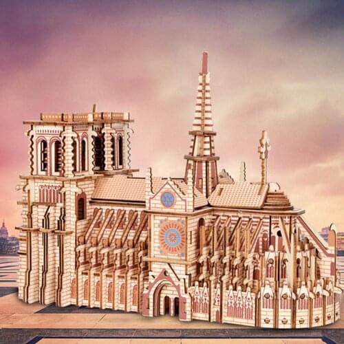 NotreDame De Paris 3D Jigsaw Puzzle Wooden Assembled DIY Simulation Building Construction Model Puzzle Assembly Toys Gift Kids