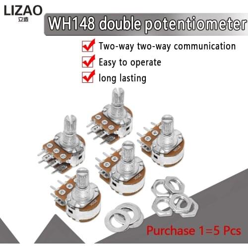5PCS B1K B2K B5K B10K B20K B50K B100K B500K B1M 6Pin Shaft WH148 Potentiometer 1K 2K 5K 10K 20K 50K 100K 500K 1M