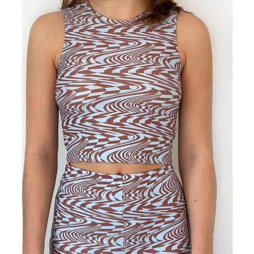 90s Paisley Wave Print Crop Top Women Summer Sleeveless Skinny Tank Top Basic Y2K Aesthetic Vest Harajuku E-girl Streetwear