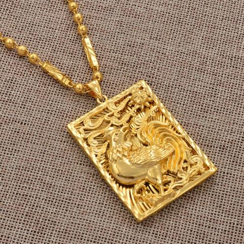 Anniyo Heavy Big Size Chickens Pendant Chain Necklaces for Men Women Gold Color Metal Chicken Jewelry #001336