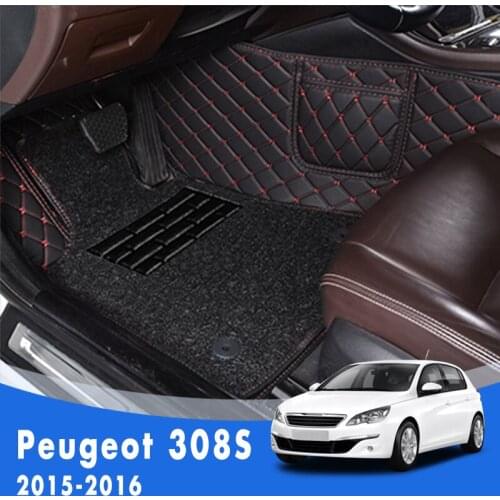 Car Floor Mats For Peugeot 308S 2016 2015 Luxury Double Layer Wire Loop Pedal Carpets Car Accessories Interior Decoration Rugs
