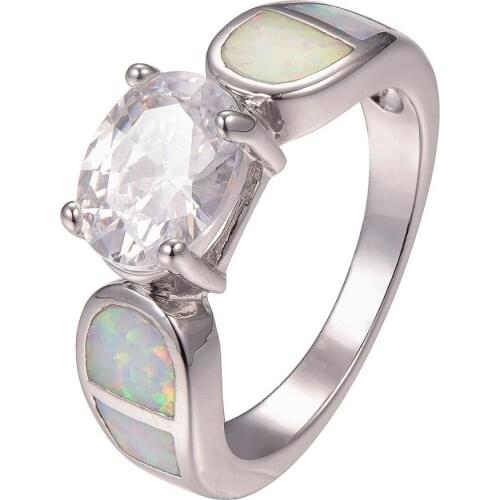 White Crystal Zircon With White Fire Opal 925 Sterling Silver Ring Size 6 7 8 9 10 R1371