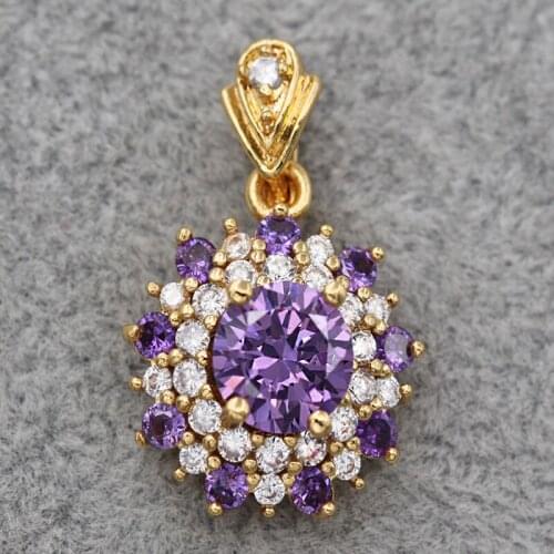 Bohemian Pendant for Women White Gold Plated Red Green Round Zirconia Necklace Pendant Wedding Jewelry accessories Gift