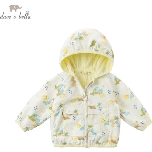DBS16293 dave bella spring baby boys fashion cartoon print pockets zipper hooded coat children tops infant toddler outerwear