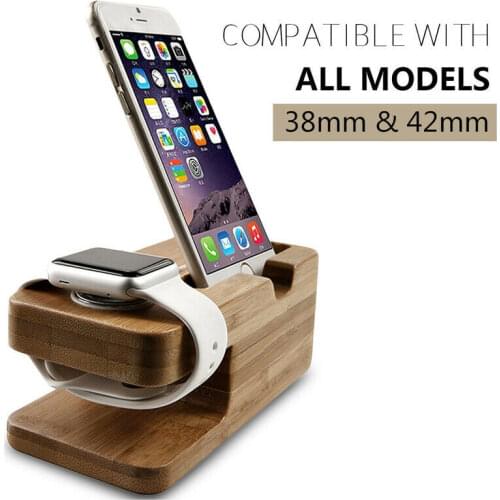 Wooden Charging Dock Station for Mobile Phone Charger Holder Smart Watch Desktop Charging Stand Bamboo Base Bracket