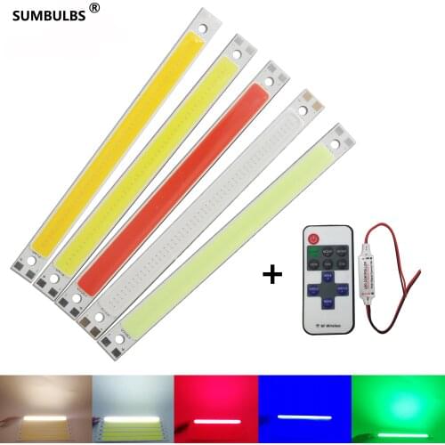 Dimmable 120*10mm COB LED Strip Bar Lights Red Blue White 10W with RF remote controller 12V led Bulb for DIY House Lighting