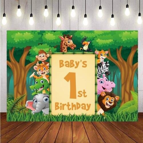 Jungle Animal Baby Shower 1st Birthday Backdrop Safari Child Party Photography Background Banner Photo Studio Prop