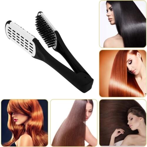 Plywood Bristles Comb Straightener Electric Heat Brush Hair Straightener For Dry Iron Hair Curl to Straight Hair Shaper