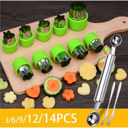 3/6/9/12/14pcs Fruit Star Shape Cutter Vegetable Cut Flower Mould Fondant Cake Cookie Plunger Mold Kitchen Cooking Tools