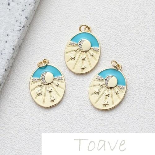 Electroplating real gold color-preserving oval drop oil lake blue diy oval star sun pendant material accessories