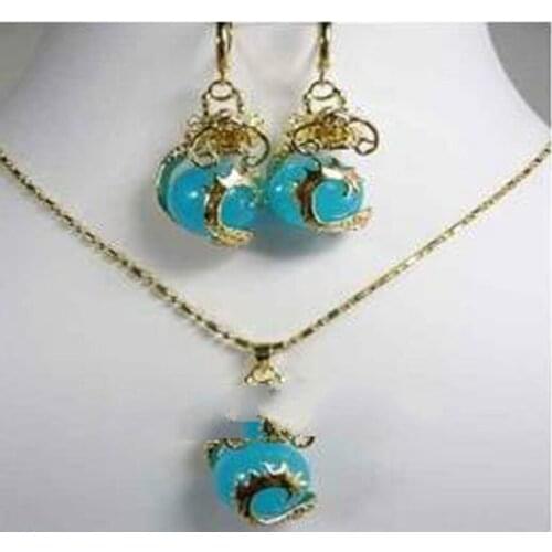 Hot! New Womens fashion jade dragon pendant Earrings set