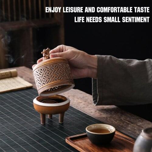 Chinese Vintage Ceramic Censer Holder Backflow Incense Burner Hollow Aroma Diffuser Incense Base Home Decoration Accessories