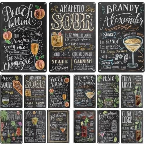 Martini Cocktail Metal Plaque Tin Sign Vintage CUBA LIBRE Metal Poster Decorative Plate Home Wall Decor Kitchen Coffee Decor