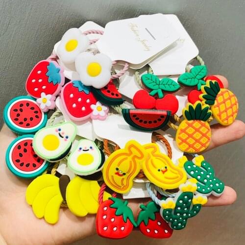 2Pcs Cute Fruit Hair Accessories Children Rubber Bands Scrunchies Elastic Hair Bands Girls Headwear Decorations Ties Gum
