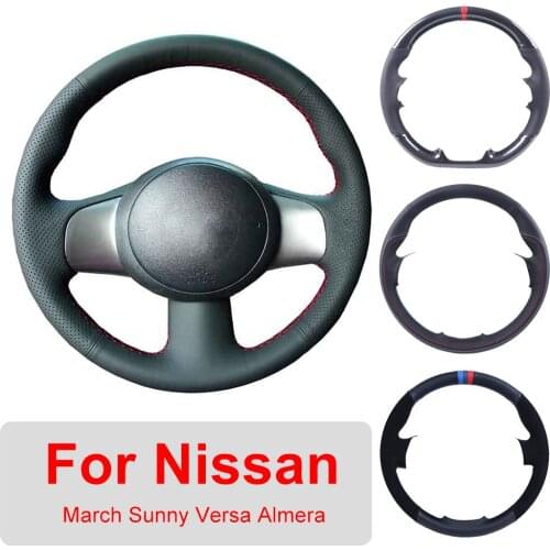 DIY Leather Car Steering Wheel Cover For Nissan March Sunny Versa 2013 Almera Auto Interior Customized Steering Wheel Wrap