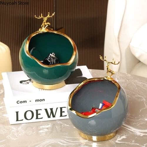 Nordic Creative Golden Elk Storage Decoration Living Room Household Storage Box Office Desk Without Cover Debris Storage Bucket
