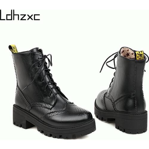 LDHZXC Women Ankle Boots Fashion Platform Warm Winter Shoes Woman Thick Bottom Office Lady Casual Daily Footwear Size 33-43