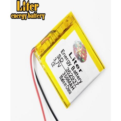 Li-po 3 wire 3.7V 350mAh 362937 Polymer Li-ion Battery For headset Bracelet Wrist Watch pen PDA MP3 Game Player mouse speaker