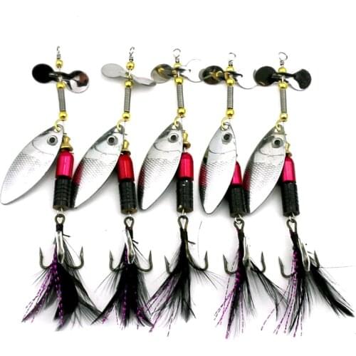 10pcs/lot Metal Spinner Spoon Fishing Bass Lure Hard Baits Sequins Black Feathers 6# Hook Artificial Fishing Tackle