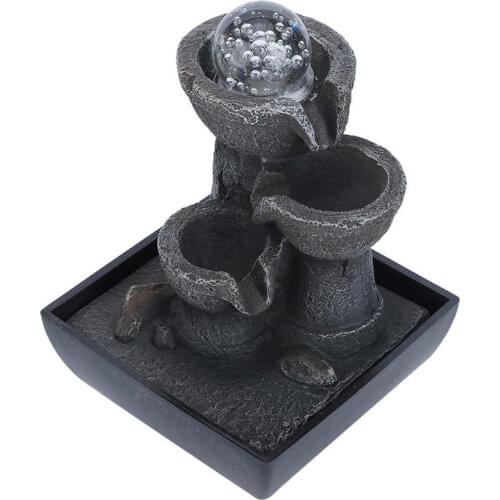 Miniatures LED Illuminated Tabletop Waterfall Flowing Water Fountains with Ball for Home Office Feng Shui Decoration